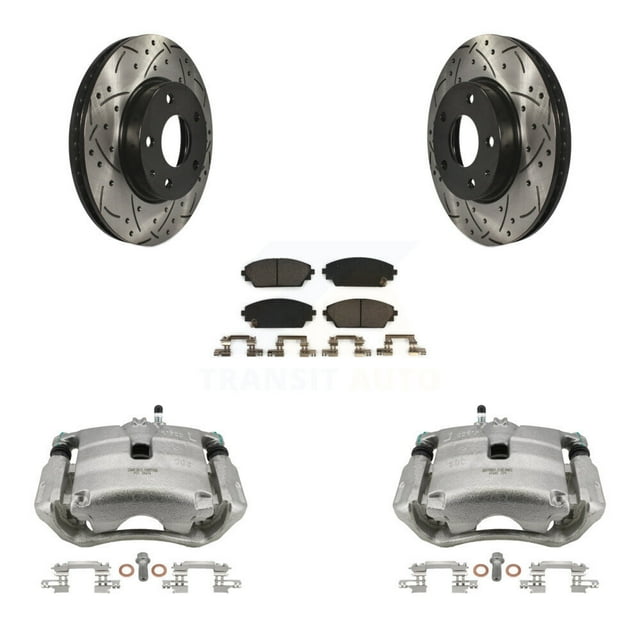 Transit Auto Front Disc Brake Coated Caliper Drilled Slotted Rotors and Ceramic Pads Kit for Car 2016-2018 Mazda CX-3 FWD KCD-100197T