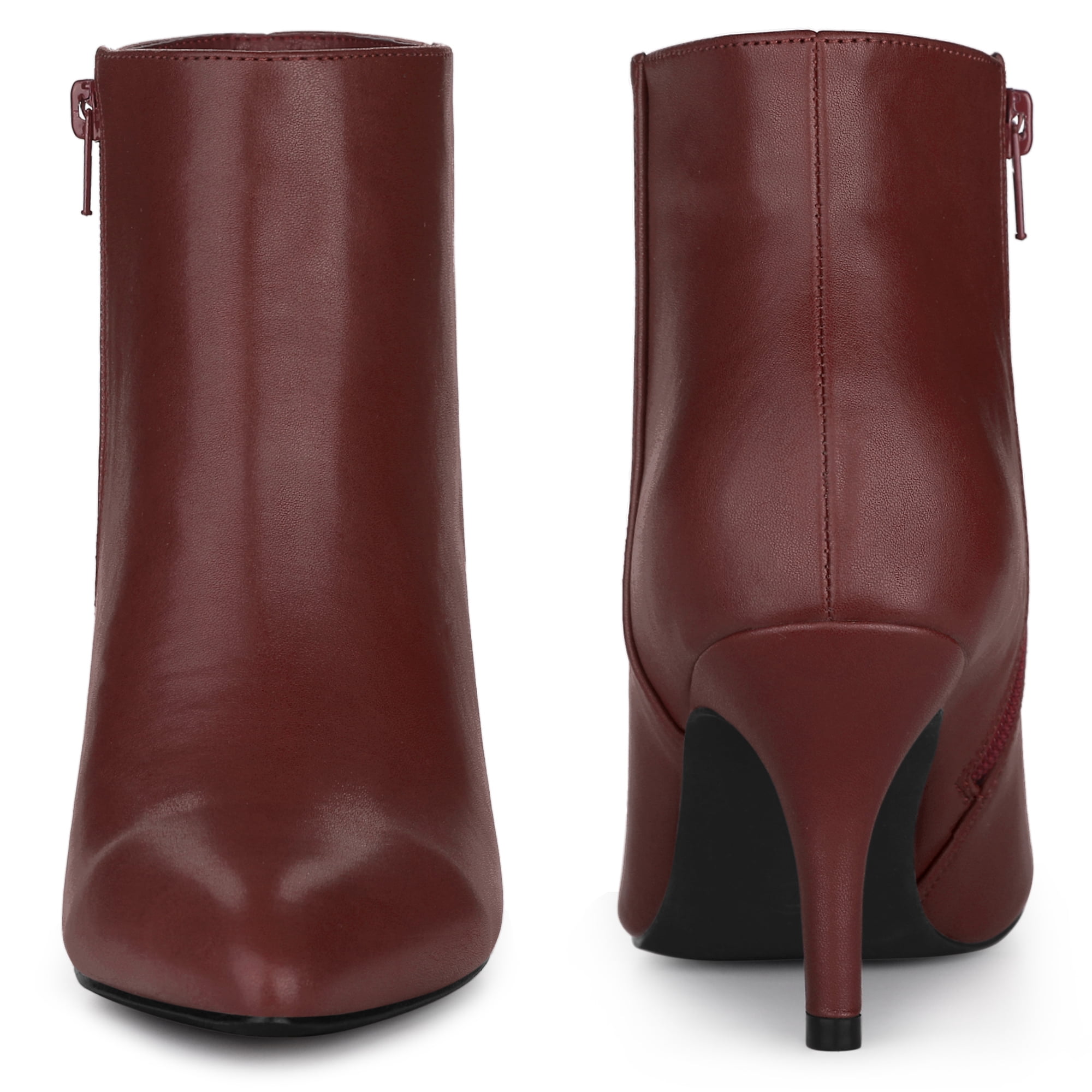 Unique Bargains Women's Side Zipper Pointed Toe Stiletto Heel Ankle Boots Burgundy 6