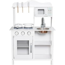Play Kitchen Toy Kids Playset, Wooden Kitchen Playset Chef Pretend Play Set for Toddlers, Toy Kitchen Toy Food & Astove Oven, Microwave Cookware Accessories, Gift for Ages 3  (White)
