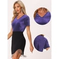 thumbnail image 2 of Camiseta casual de manga corta con cuello en V y parte superior de terciopelo para mujer Púrpura L, 2 of 5