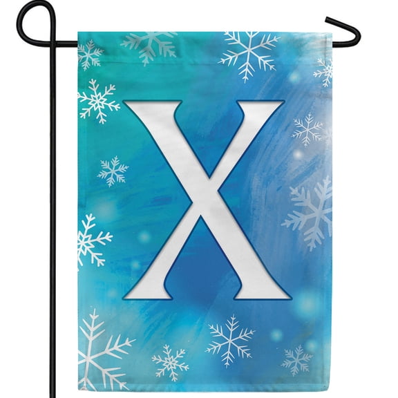 America Forever Winter Monogram Letter X Garden Flag Vertical Double Sided 12.5 x 18 inches Blue Snowflake Winter Holiday Seasonal Flags for Outdoor, Yard, Porch Decoration Snowfall Garden Flag