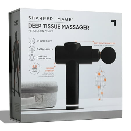 Sharper Image Powerboost Deep Tissue Percussion Massage Gun for Full Body Recovery, 5 Attachments, Whisper Quiet, Rechargeable