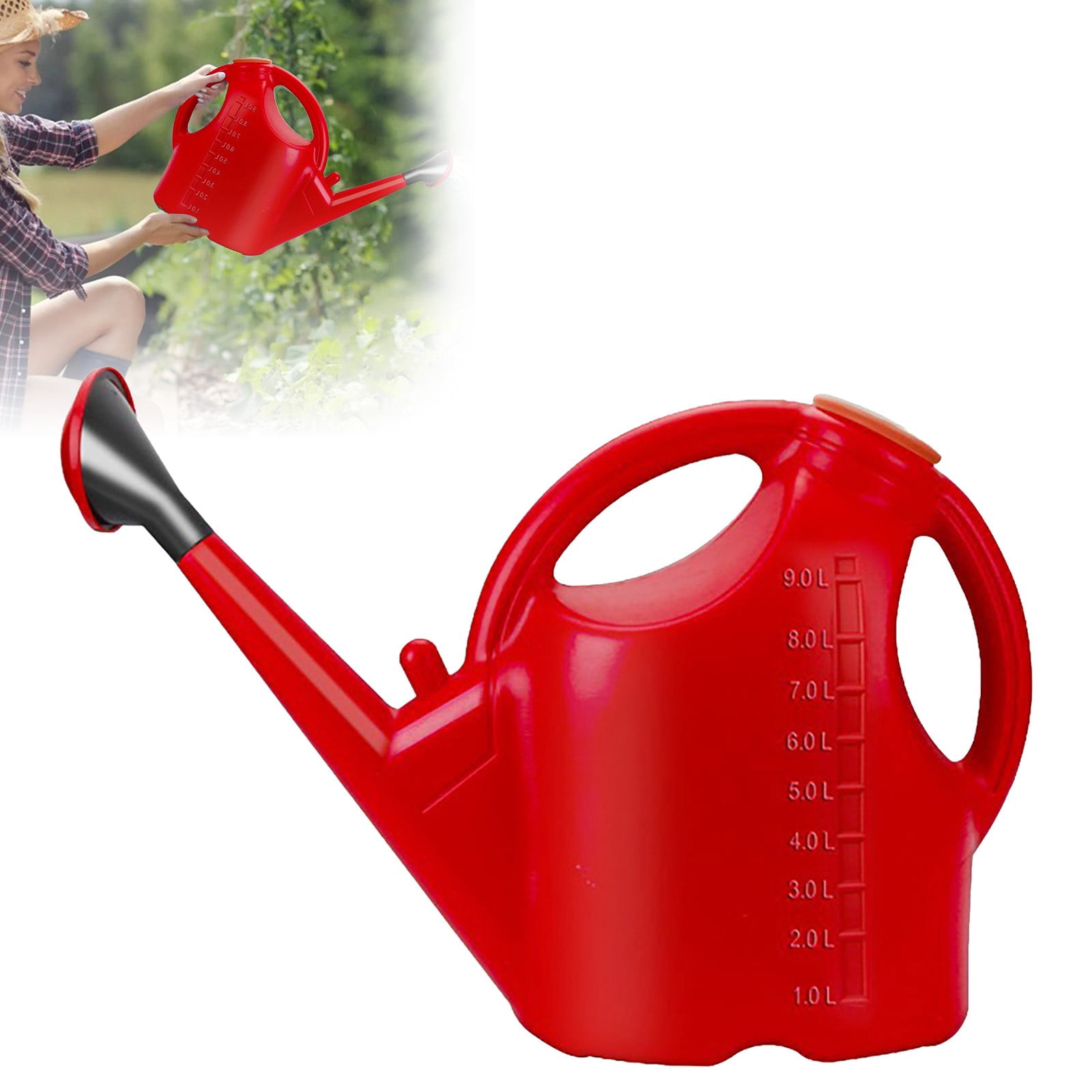 2.38 Gal Large Capacity Plastic Watering Can with Long Spout Removable Rose Head Ergonomic Handle for Indoor Outdoor Garden Plants Flowers Seedlings