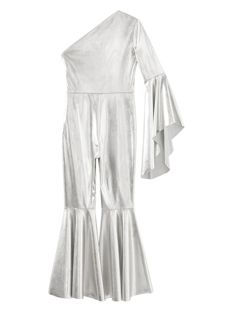 Eandarui Kids Girls Metallic Dance Jumpsuit One Shoulder