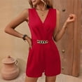 thumbnail image 3 of VIWORLD Women's Fashion Romper with Ruffle Chain Sleeveless V-Neck with Pockets for Casual Wear Red，S, 3 of 5