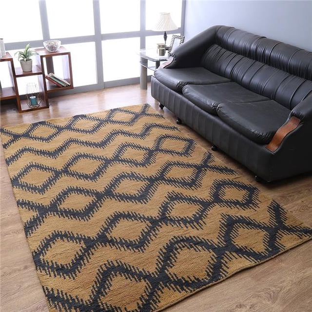 Glitzy Rugs UBSN00165K1206A9 5 x 8 ft. UBSN00165 Hand Knotted Wool Geometric Area Rug, Gold & Charcoal