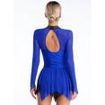 thumbnail image 4 of Sholeno Women Rhinestone Figure Ice Skating Dress Long Sleeve High Low Hem Roller Skating Gymnastic Blue M, 4 of 7