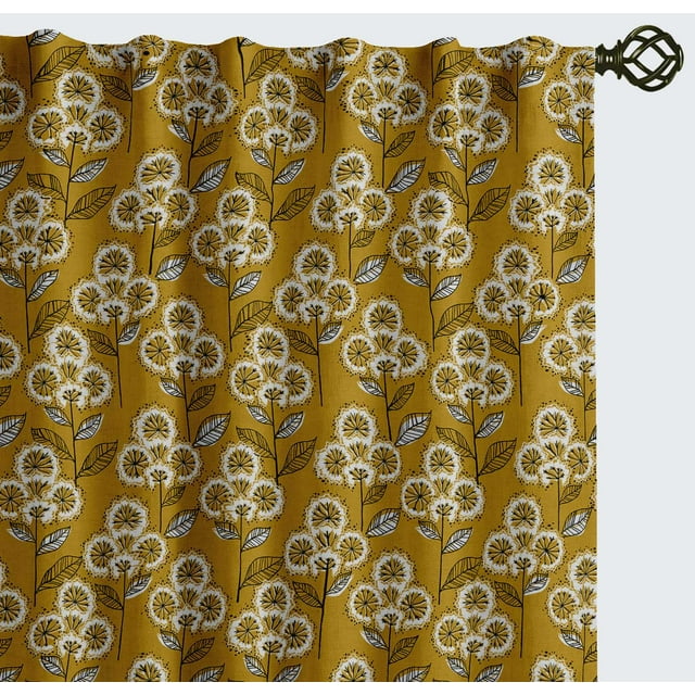 Vargottam Cotton Rod Pocket/Back Tab Curtains - 96" Floor-Length Drapes for Long Doors or Large Windows - Light Filtering, 3-in-1 Header - Set of 2, 52"x96" - Dandelions Flower Print (Yellow)