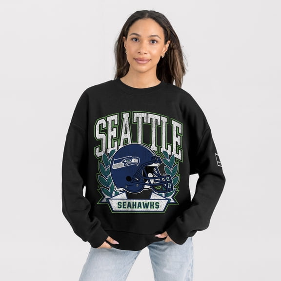 Women's Gameday Couture Black Seattle Seahawks Oversized Victory Lane Black Label Premium Fleece Sweatshirt