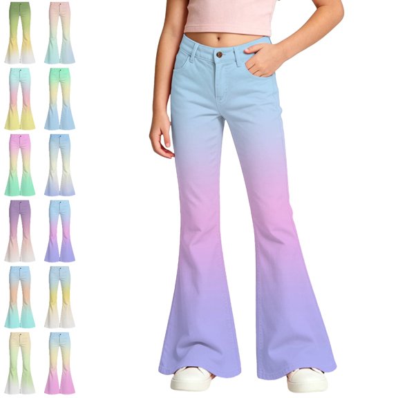 UJNDER Girls Flared Leggings with Fade Casual Long for Kids Stretchy Comfortable Bottom Wear Pants Girls Pants,Light Purple,5-6 Years