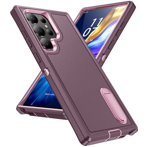 Compatible with Samsung Galaxy S24 Case, Heavy Duty Shockproof & Dropproof Protective Cover Phone Case, Purple/Pink