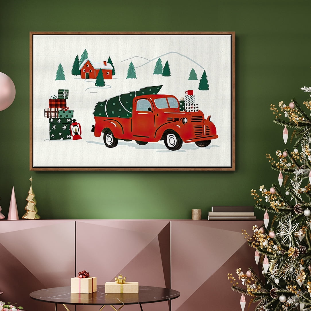Going to Grandmas Collection A - Framed Gallery Wrapped Holiday Canvas - 27 x 41 - Rosewood Frame