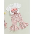 thumbnail image 3 of Bagilaanoe 3pcs Toddler Baby Girl Long Pants Set Letter Print Short Sleeve T-shirt Tops + Flare Trousers 6M 12M 18M 24M 3T 4T Kids Casual Outfits, 3 of 9