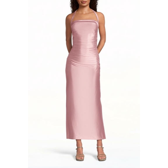 David’s Bridal, The Edit by DB Studio Women's Formal Halter Sheath Dress, Short, Sculpting Satin