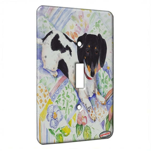 KuzmarK™ Single Gang Toggle Switch Wall Plate - Tricolor Miniature Dachshund Art by Denise Every