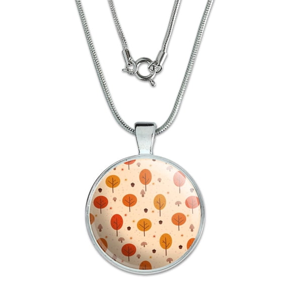 Autumn Fall Trees Pattern 1" Pendant with Sterling Silver Plated Chain