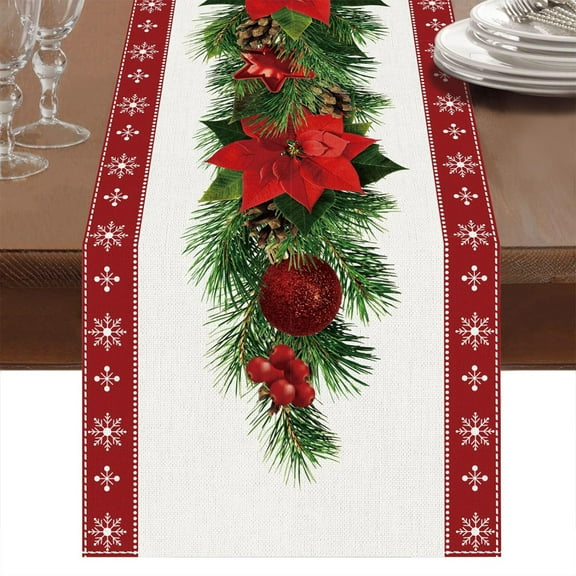 13x72 Inch Red Christmas Table Runner - Durable Polyester Holiday Decor, Kitchen Dining Table/Island Accent for Christmas Birthday Party Home Decoration