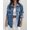 Blue, variant on Women's Pearls Denim Jacket Cropped Rhinestones Jean Blazer Coat,Sequin Long Sleeve Rhinestone Denim Jackets