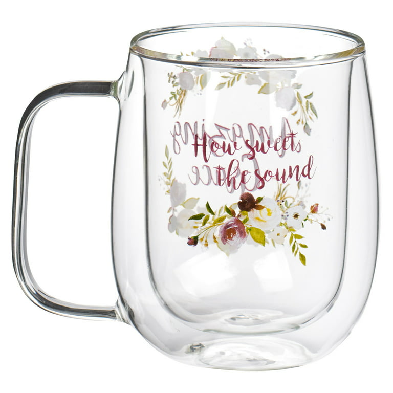 Double Wall Insulated Floral Glass Coffee Mugs