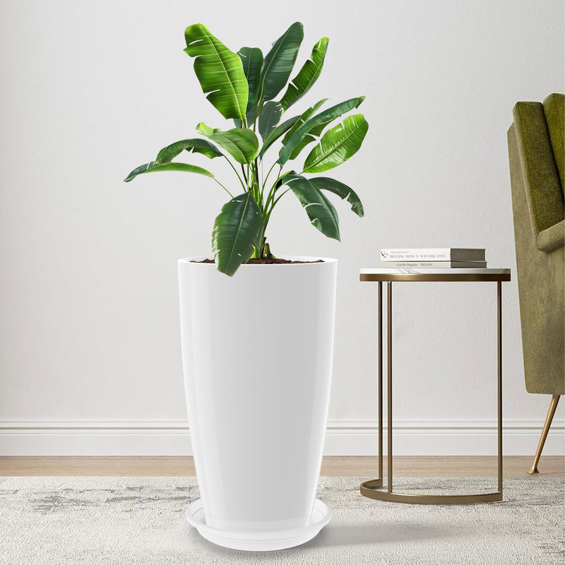 2-Pack 21 Inch Large Garden Planter, All-Weather Round Pot for Outdoor Landscaping, White