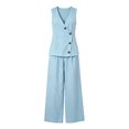 thumbnail image 5 of ClodeEU Women's 2-Piece Outfit, Sleeveless V Neck Top and Wide Leg Pants Set,Casual Loose Summer Set Light Blue,Women's Plus L, 5 of 6