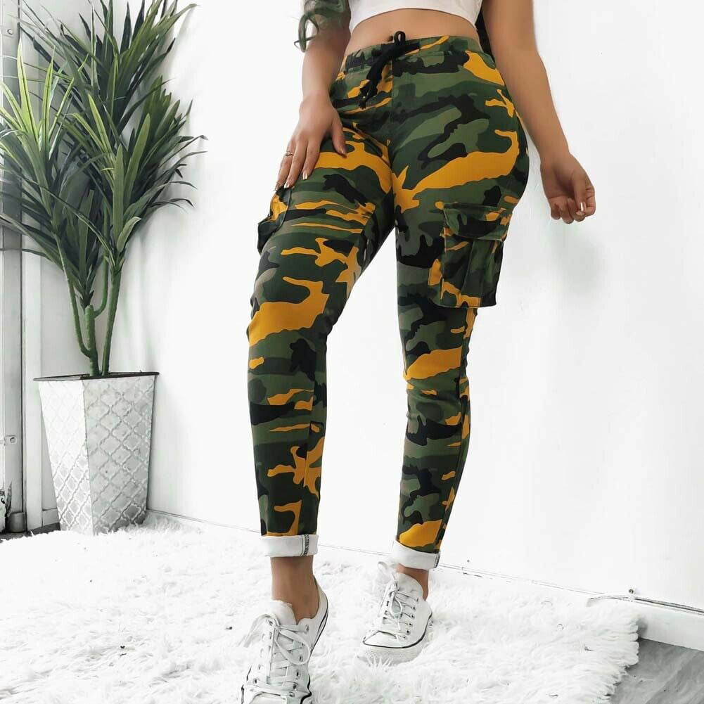 Womens Camo Cargo Trousers Pants Military Army Combat Camouflage Fashion Pants