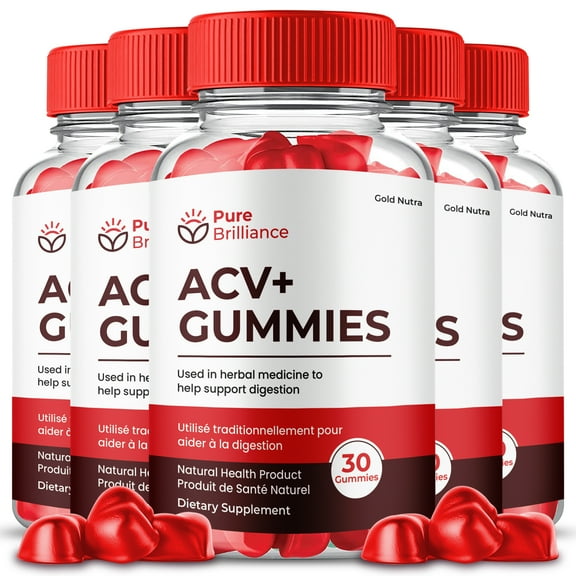 (5 Pack) Pure Brilliance ACV Gummies, Apple Cider Vinegar, Max Strength, 5 Month Supply Dietary Supplement, Made in USA