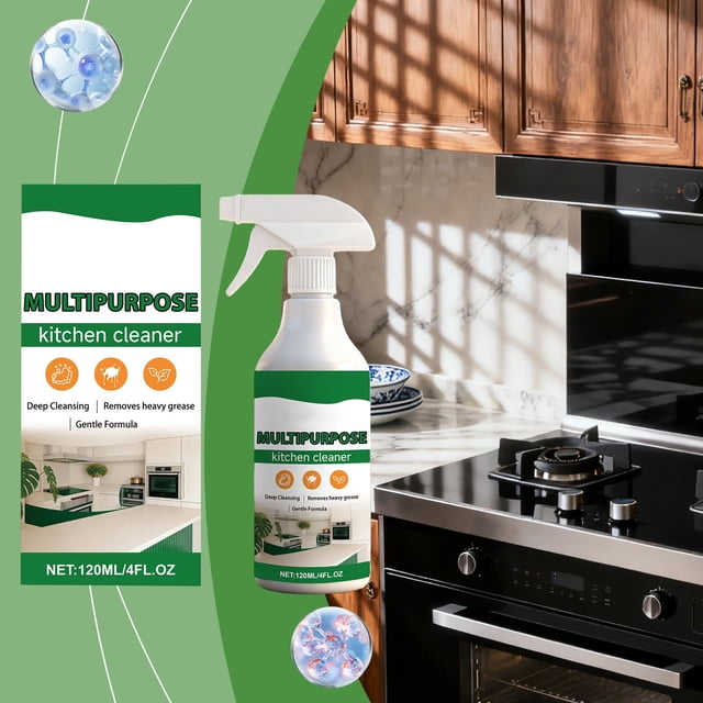 Spray limpiador de cocina multiusos 120 ml – El desgrasante potente elimina aceite pesado, grasa y manchas de campanas extractoras, encimeras, azulejos, vidrio, acero inoxidable y suelos