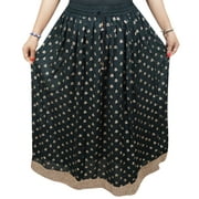 Mogul Women's Fashion Long Skirt Elastic Waist Golden Border Boho Style Skirts