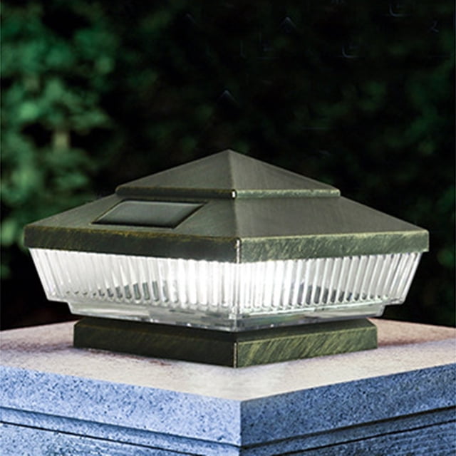 Lámpara de valla al aire libre con luz de tapa de poste solar | Iluminación LED blanca para patio Garden Gate Courtyard | Alimentado por energía solar, controlado por luz, plástico negro, resistente