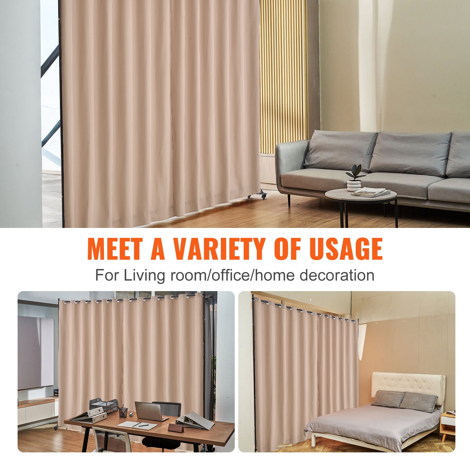 VEVOR Room Divider, Portable Panel Room Divider with Wheels Curtain Divider Stand, Freestanding Room Divider Privacy Screen for Office, Bedroom, Dining Room, Study, Brown