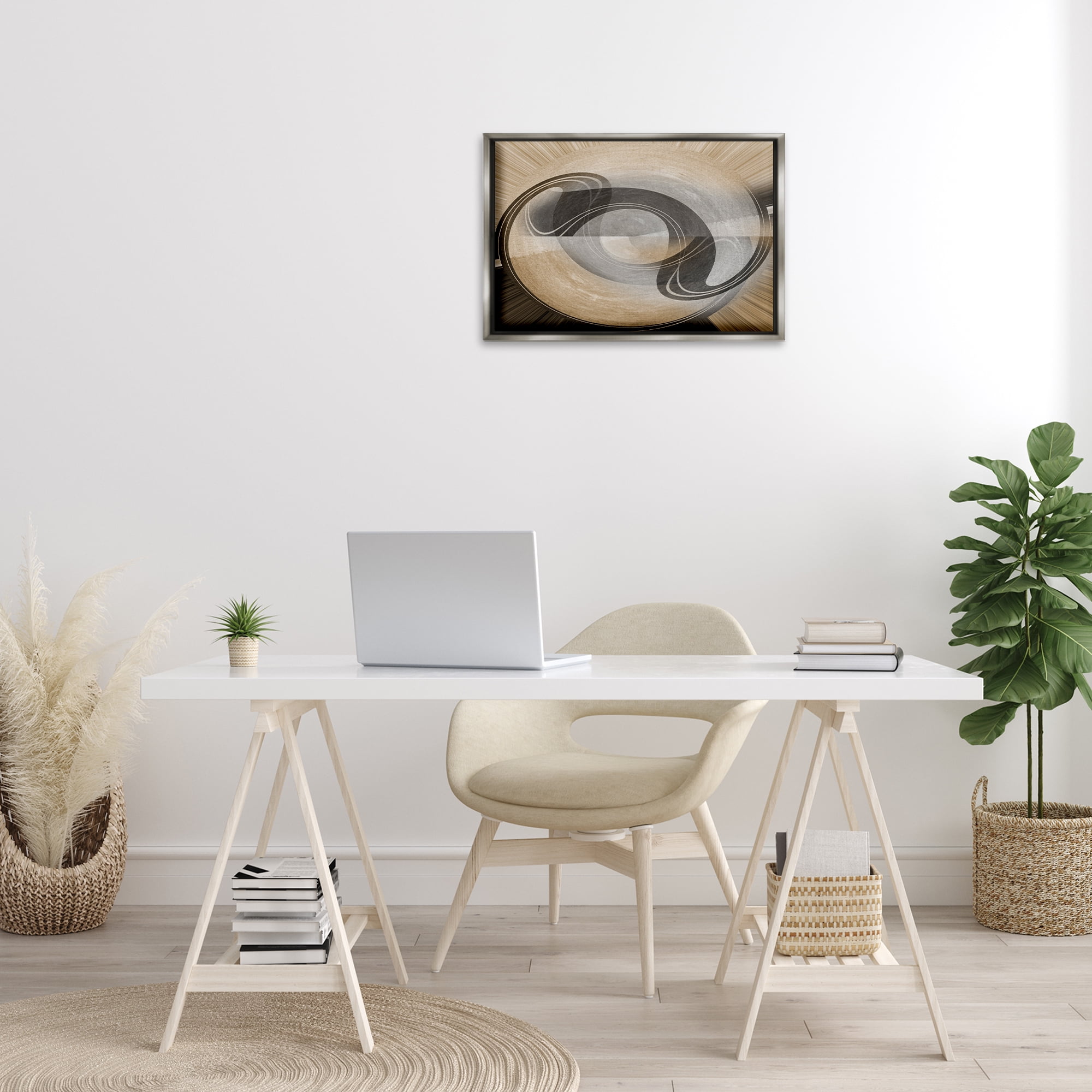 Stupell Industries Curved Swoop Shape Abstract Painting Gray Floater Framed Canvas Art Print Wall Art, 25 x 17