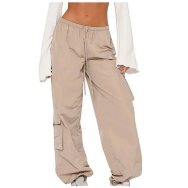 Maean Wide Leg Cargo Pants for Women Elastic Waist Casual Drawstring Outdoor Sport Hiking Trousers with Pockets