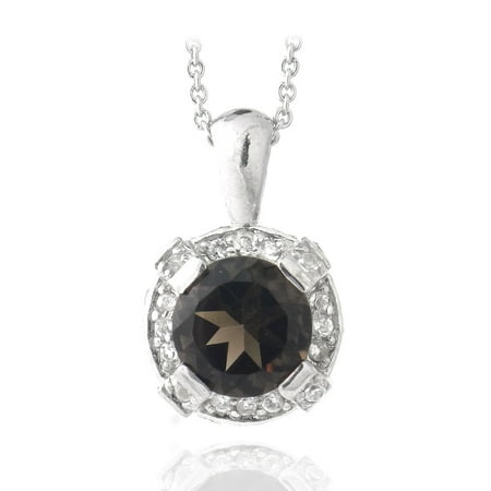Smokey Topaz 2 Light - Sterling Silver 3.4ct TGW Smokey Quartz & White Topaz Round Necklace