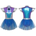 thumbnail image 4 of Aislor Women's Alien Cosplay Dress Shiny Metallic Patchwork Fly Sleeve for Halloween Themed Parties Blue S, 4 of 7