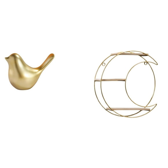 Estatua de resina con forma de pájaro, estante de almacenamiento de pared de metal de 3 niveles para colgar en la pared, apto para oficina, dormitorio