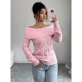 thumbnail image 5 of Womens Sweaters Off Shoulder Long Sleeve Cable Knit Sweater Loose Chunky Work Tops Pink M, 5 of 7