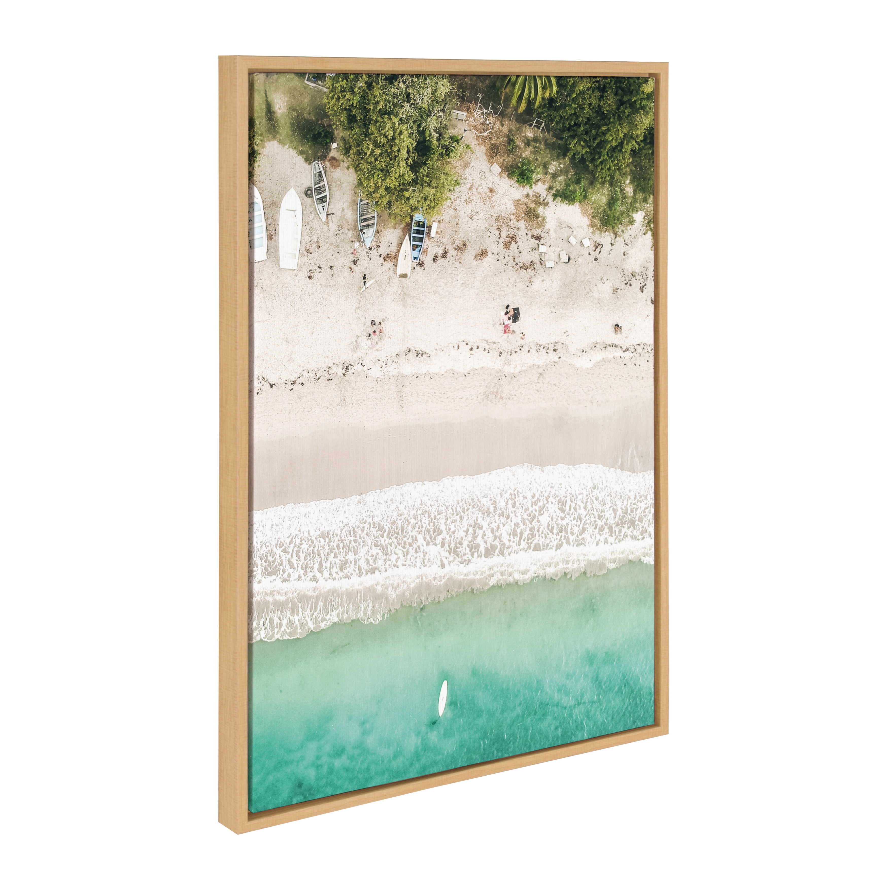 DesignOvation Sylvie Tropical Beach From Above Framed Canvas Wall Art By Amy Peterson, 23x33 Natural, Beautiful Beach Landscape For Living Room, Office, Bedroom, Or Bathroom