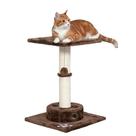 UPC: 0815181027476 | FurHaven Pet Products Cat Playground Scratching Post Furniture with Cat-IQ Busy Box – Brown  22.5