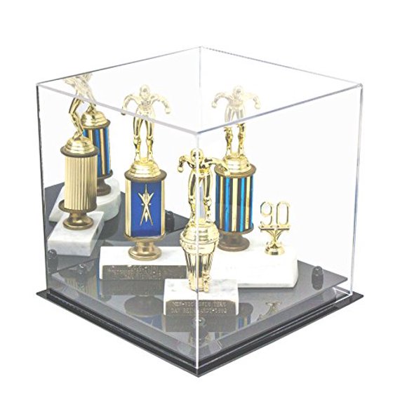 Better Display Cases Versatile Acrylic Display Case - Medium Square Box with Black Risers and Mirror 9.75" x 9.75" x 9.75" (A027-BR)