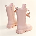 thumbnail image 6 of Girls Mid Calf Boots Bow Decor Lace Up Side Zipper Faux Leather Boots Winter Fashion Lug Sole Non-Slip Shoes Pink 13.5 Little Kids, 6 of 7