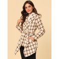 thumbnail image 3 of INSPIRE CHIC Women's Turn Down Collar Asymmetric Hem Plaids Short Open Front Coat, 3 of 6