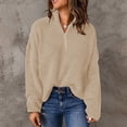 thumbnail image 2 of Suéter de las mujeres Suéter Zip Up Cuello Alto Gota Hombro Mangas de Color Puro Señora Suéter de Punto para el Otoño Invierno, 2 of 6