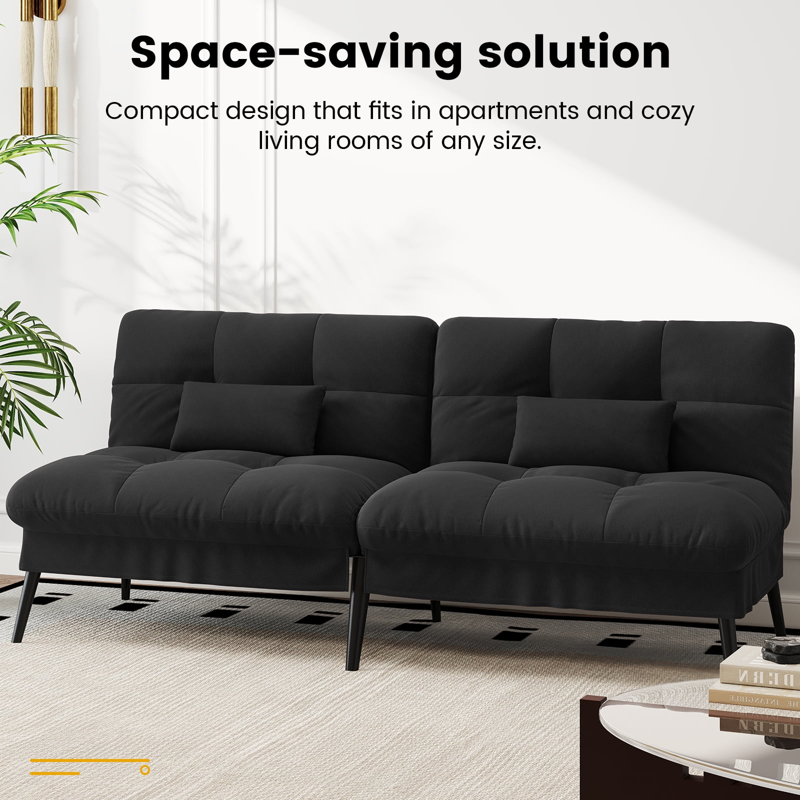 CloudRest Pro 72" Modern Convertible Futon Sofa Bed, Upholstered Futon Couch with 5 Adjustable Backrest Angles,Suitable for Apartment,Living Room,Black