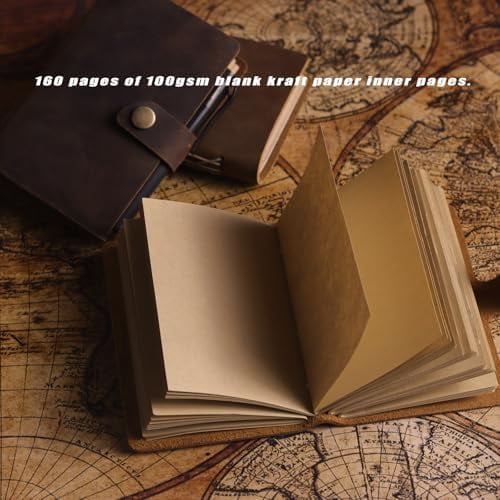 Pocket Notebook with Pen,Genuine Leather Journal Mini Notebook Small Unlined Notepad for Women Men