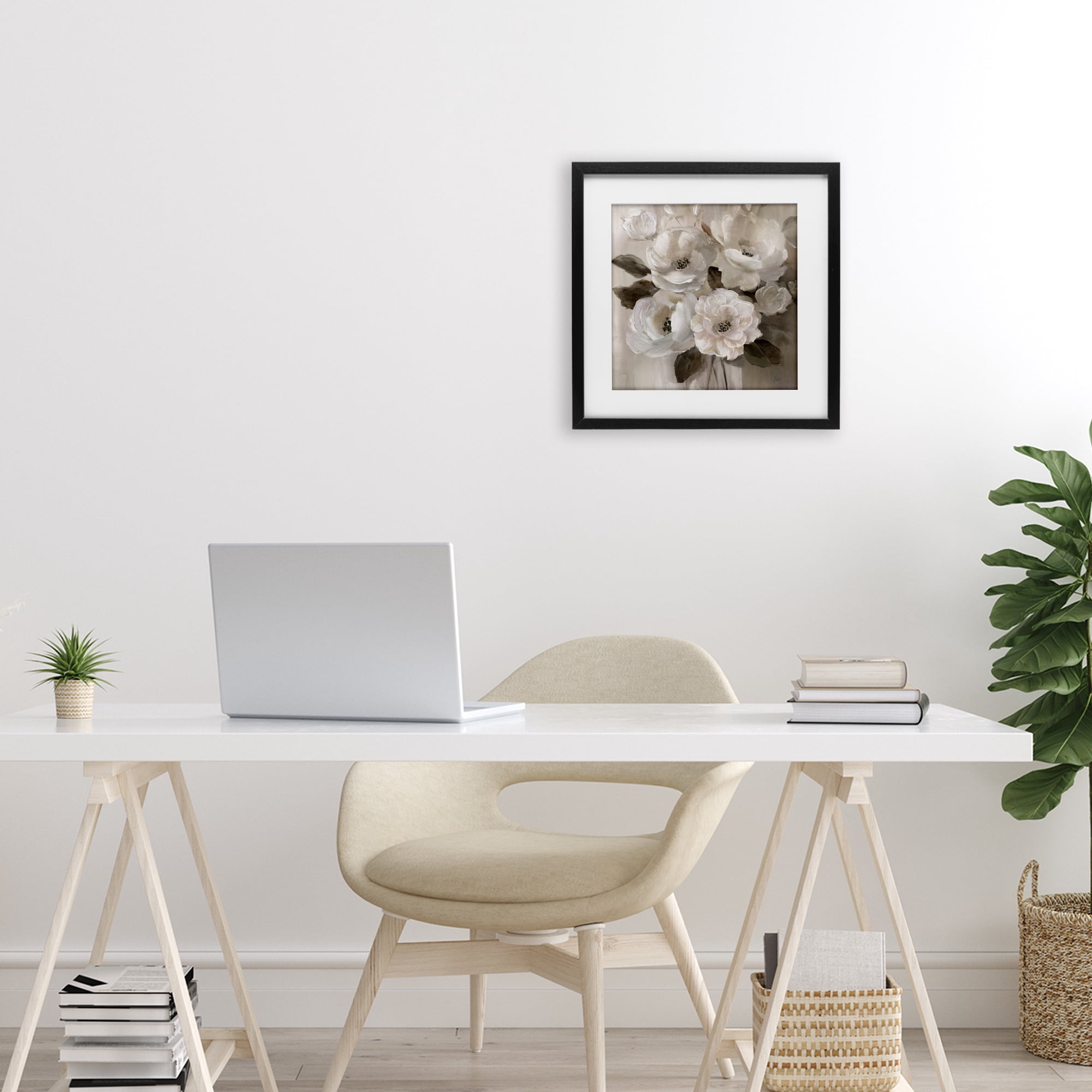 Stupell Industries Ivory Flower Bushel Black Framed Print Under Glass, design by Nan