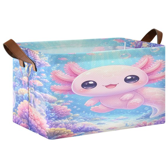 Axolotl Coral Foldable Storage Large Fabric Storage Baskets Organizer Storage Bins with Handles for Shelves