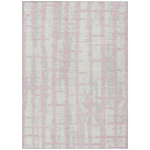 HomeRoots 591222 8 x 10 ft. Pink, Gray & Ivory Striped Washable Indoor & Outdoor Rectangle Area Rug