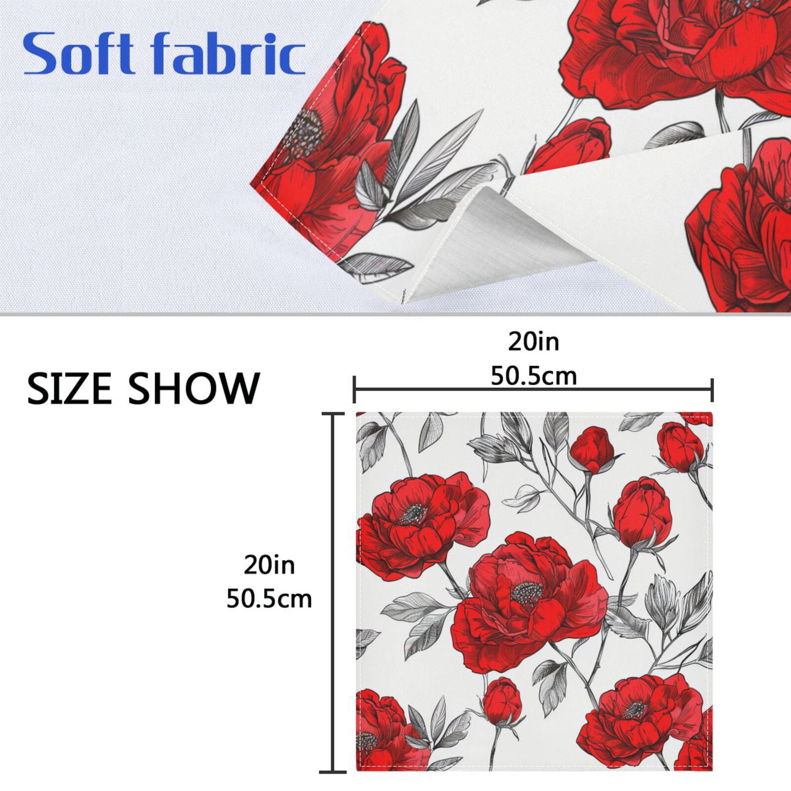 JSTEL Red Peony Flowers Cloth Napkins Set of 6, 20x20 Inch Washable and Reusable Napkin for Decoupage Dinner Party Everyday Use