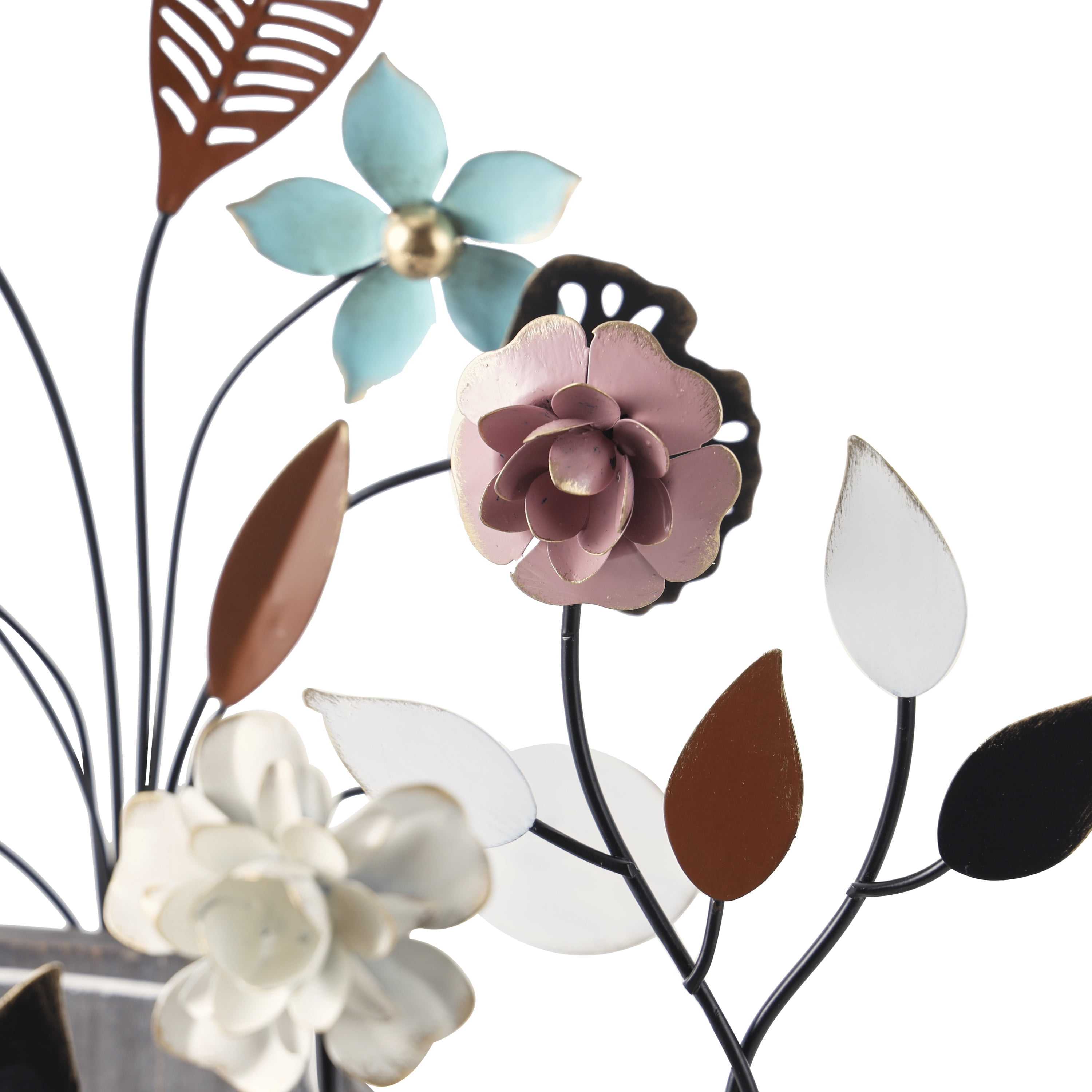 18", 15", 15"H Multi Colored Wooden Patterned Vase Floral Sculpture with Metal Accents, by DecMode (3 Count)